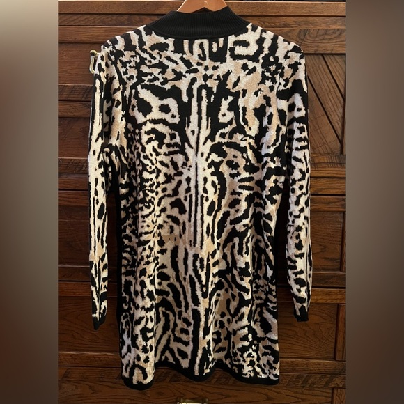 Chicos Cashmere Cotton Blend Knit Leopard Print Sweater Mini Dress - Picture 3 of 11